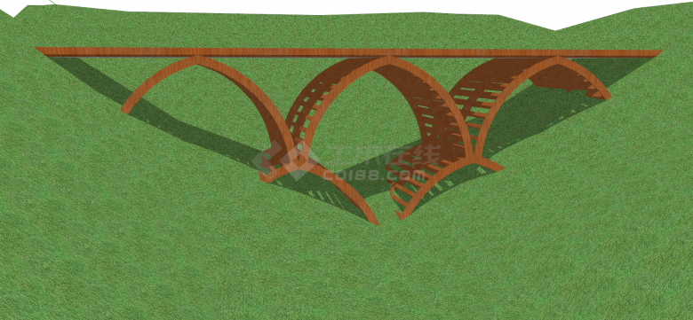 中式木制多结构类型桥梁su模型-图一