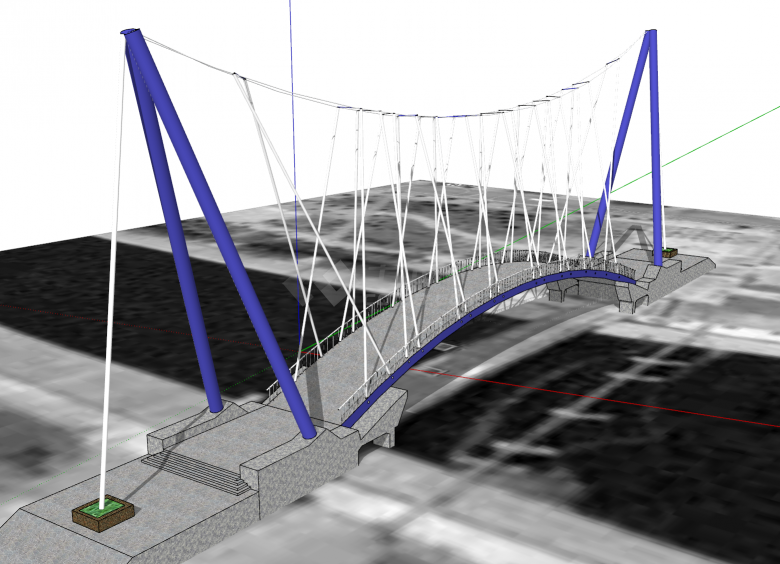 现代化大型创意造型悬索桥梁su模型-图二