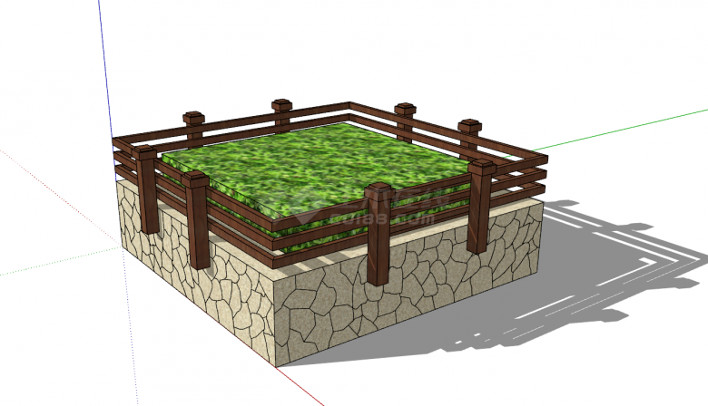日式方形树池SU模型设计-图二