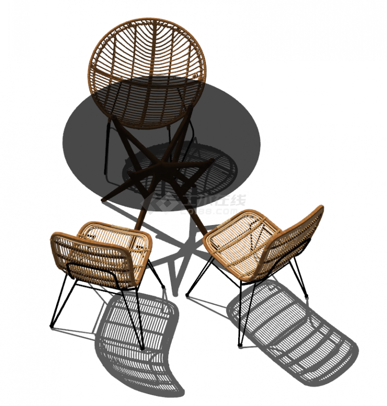 户外现代木椅玻璃桌组合su模型-图一