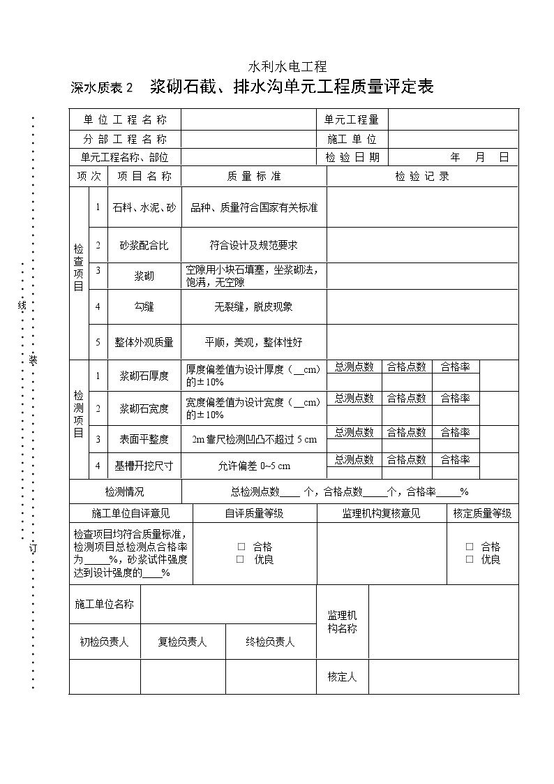 深水质表2浆砌石截、排水沟单元工程质量评定表.doc-图一