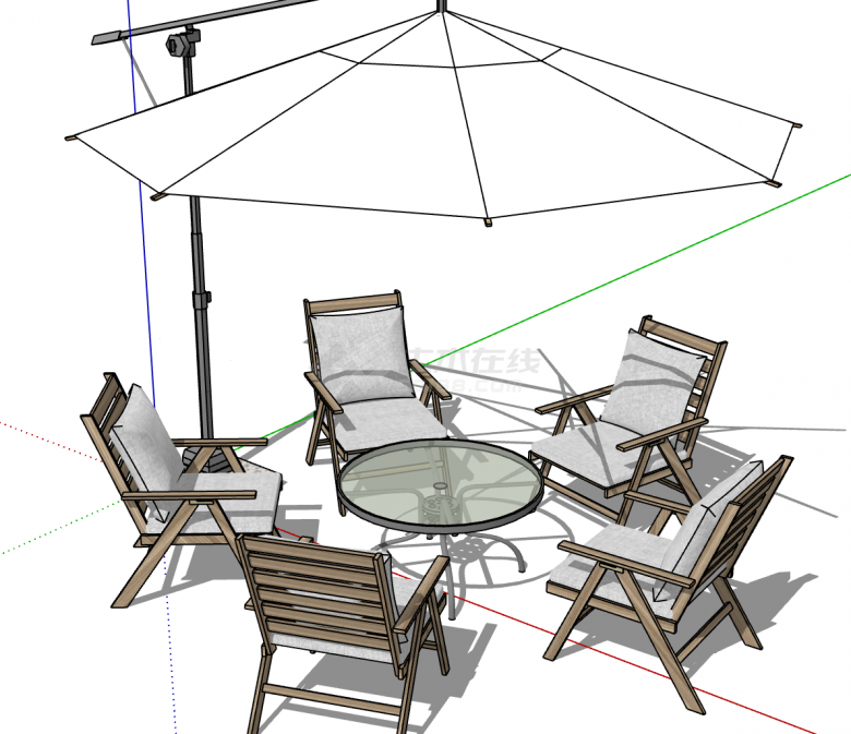 休闲多个木椅户外家具su模型-图一