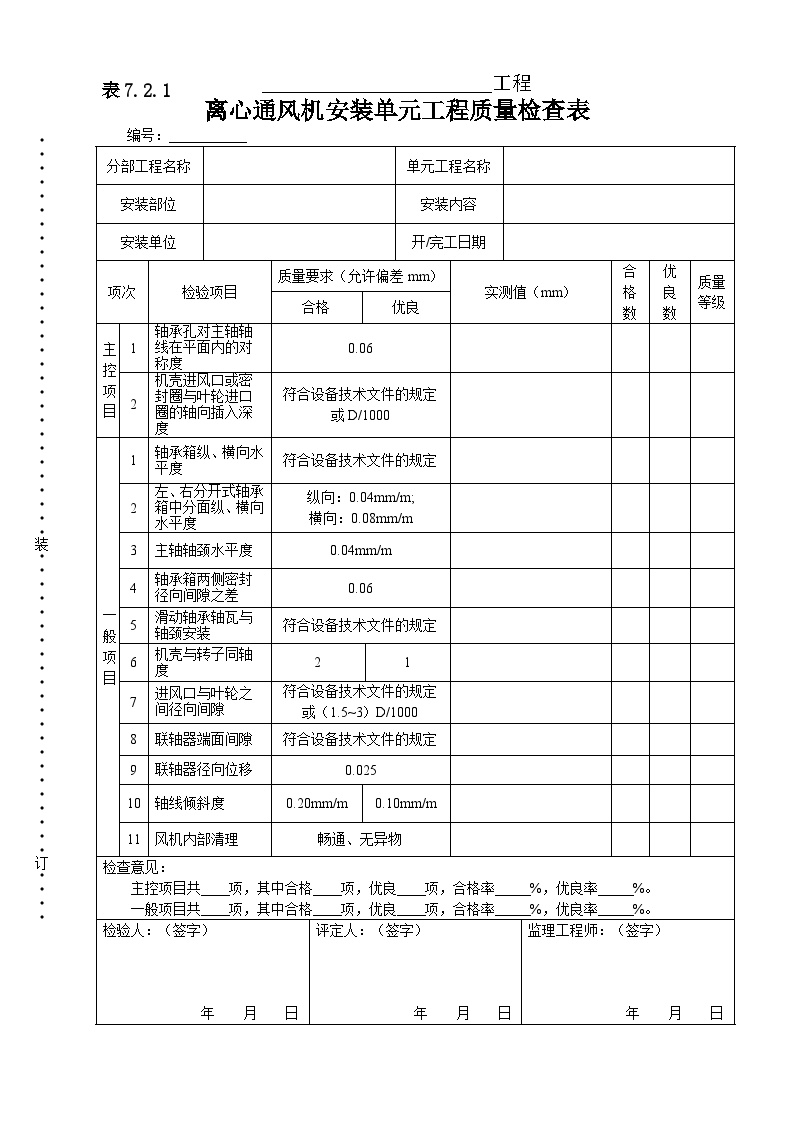 离心通风机单元工程安装质量检查表.doc-图一