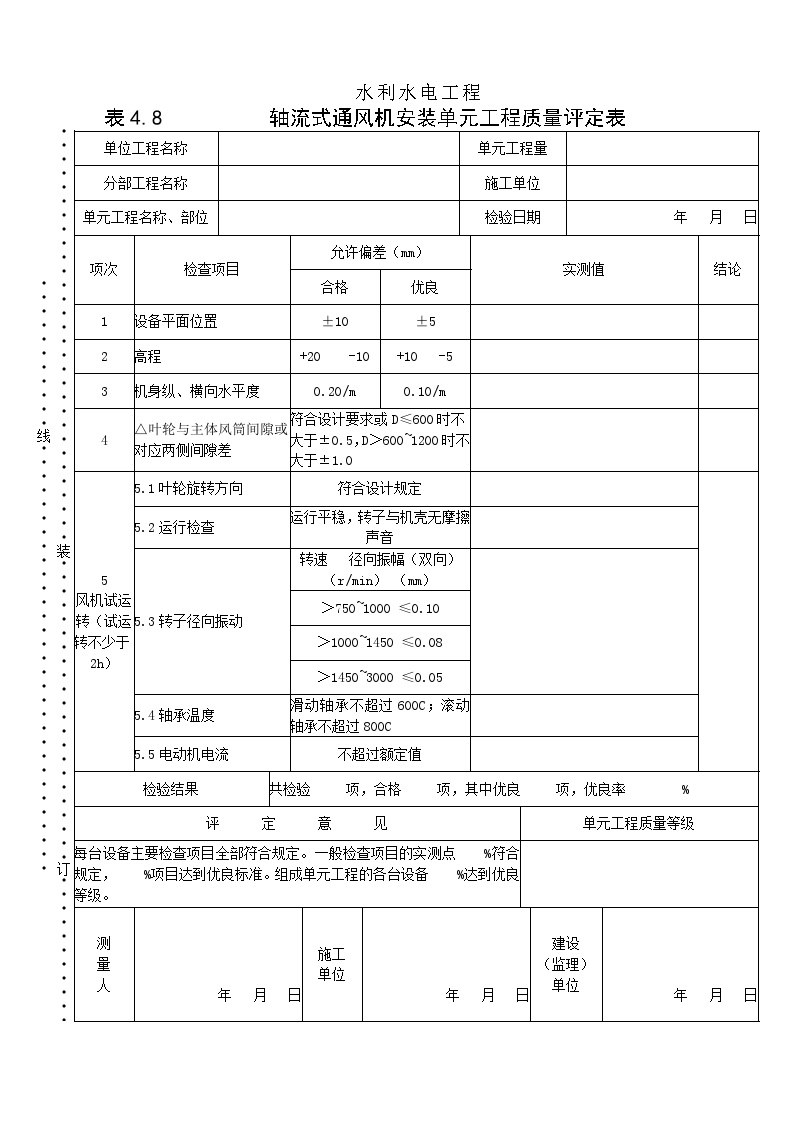 表4.8轴流式通风机安装单元工程质量评定表.doc-图一