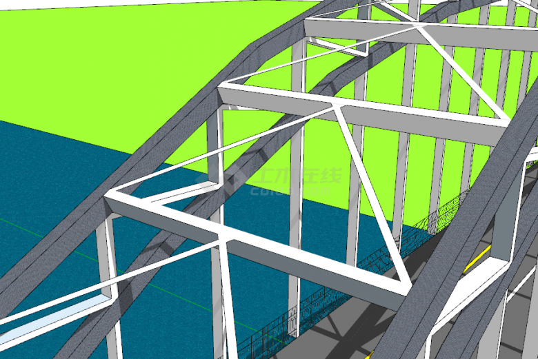 工业风梯形镂空半圆式设计直行高速公路su模型-图二