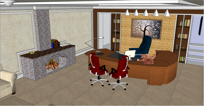 欧式古典带卧室办公室su模型_图1