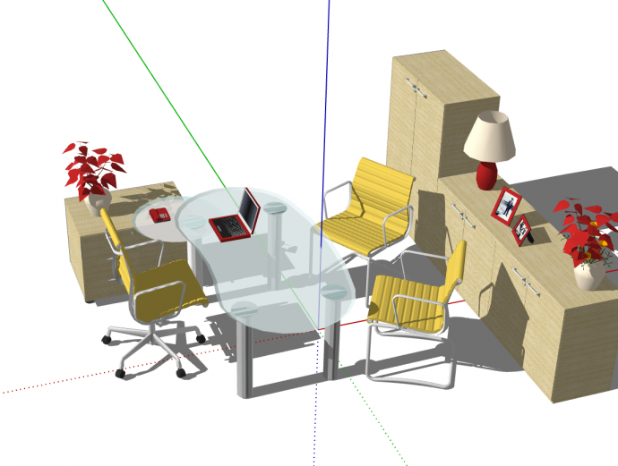 中型现代风办公桌椅su模型_图1