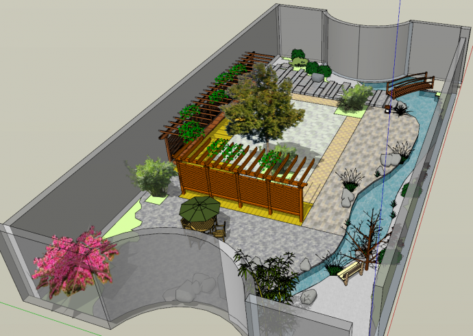 中式园林庭院花园su模型_图1