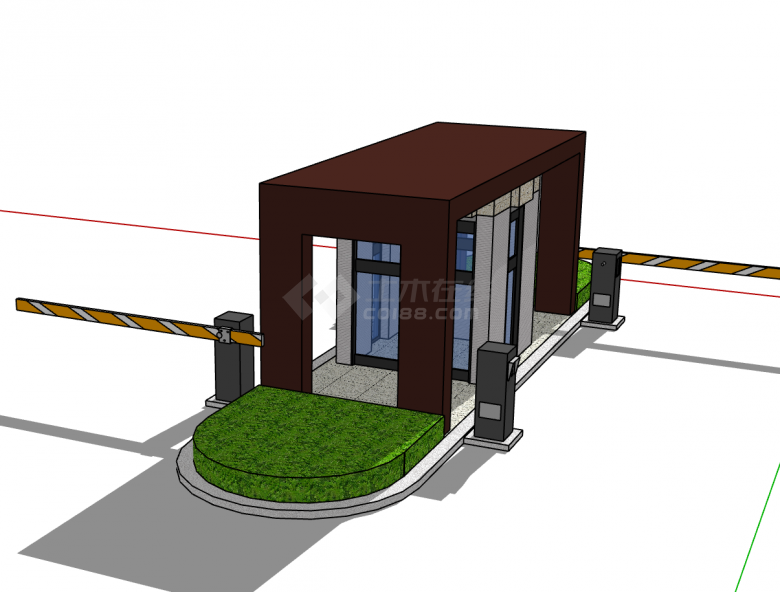 小型红棕色现代岗亭su模型-图一