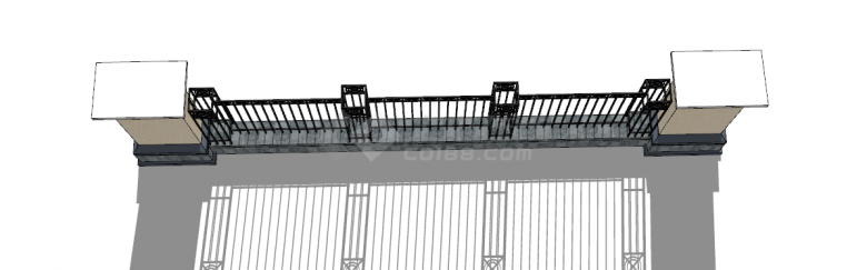 欧式古典华丽双柱栅栏围墙su模型-图二