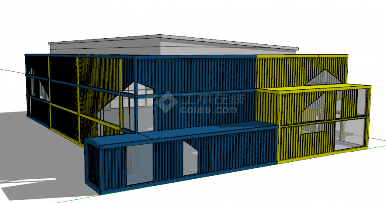 工业风单层集装箱改造房屋建筑su模型-图二