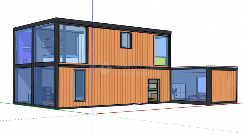 小型橙色集装箱改造家居住宅su模型-图二