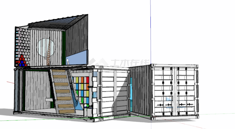 简约复式集装箱式住宅建筑su模型-图二