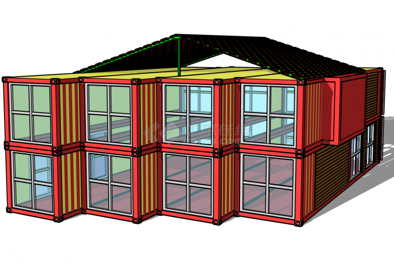 现代化错落式中型集装箱改造民宿餐厅su模型-图二