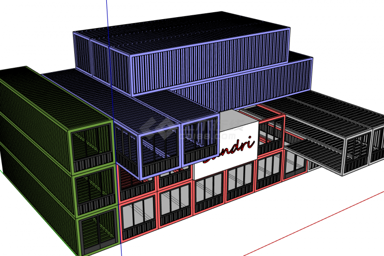 大型排列式集装箱改造民宿餐厅su模型-图二