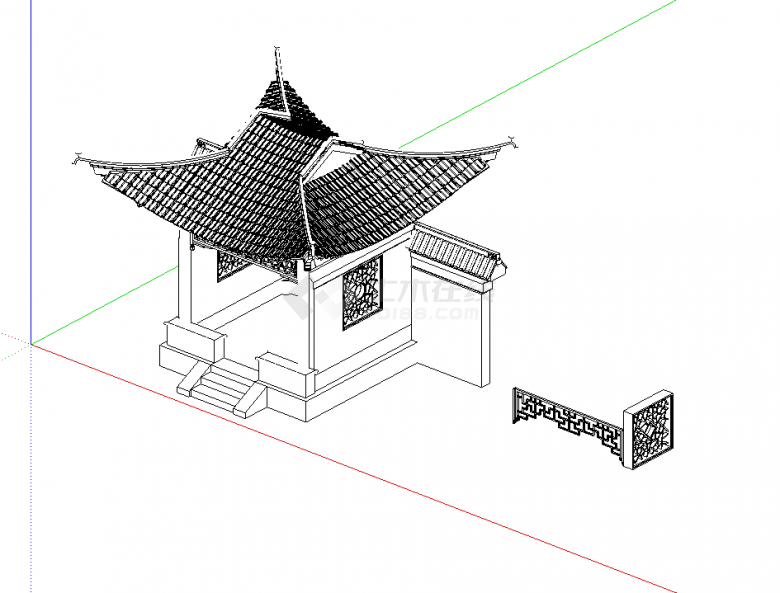 中式古典园林景墙月洞方亭su模型-图二