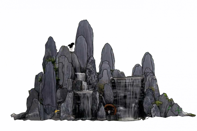 黑色耸立的假山置石su模型_图1