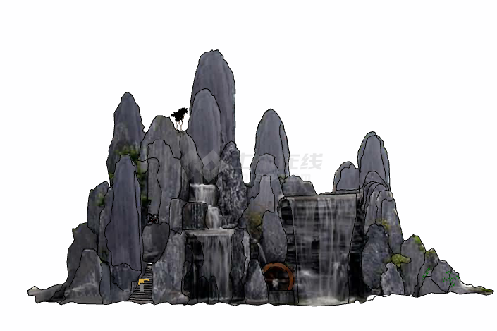 黑色耸立的假山置石su模型-图一