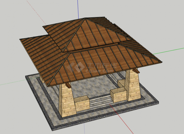 木制房顶复古古建亭 su模型-图二