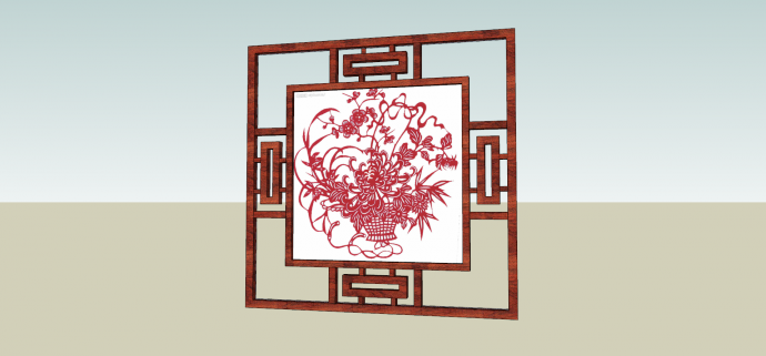 中式牡丹窗台装饰花框su模型_图1