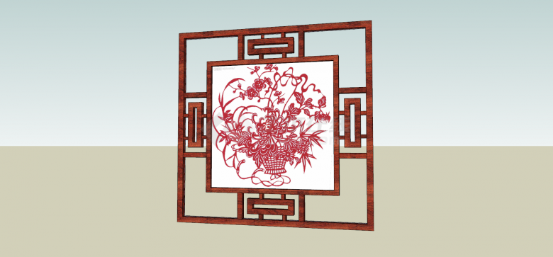 中式牡丹窗台装饰花框su模型-图一