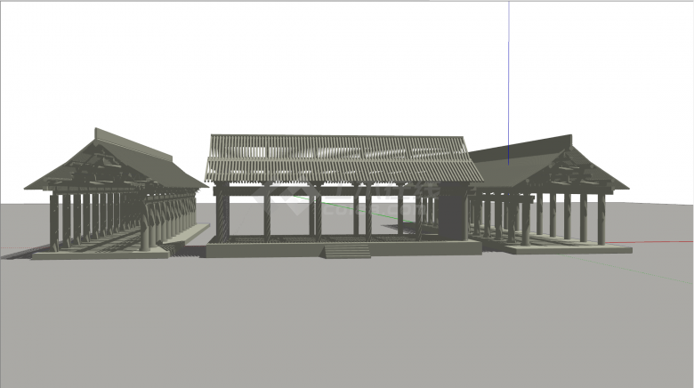 长廊式中式凉亭建筑su模型-图二