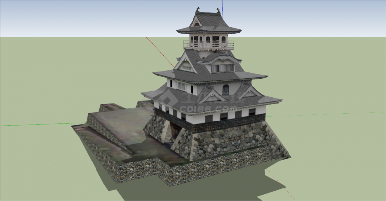 传统细腻砖木结合日本古建su模型-图二