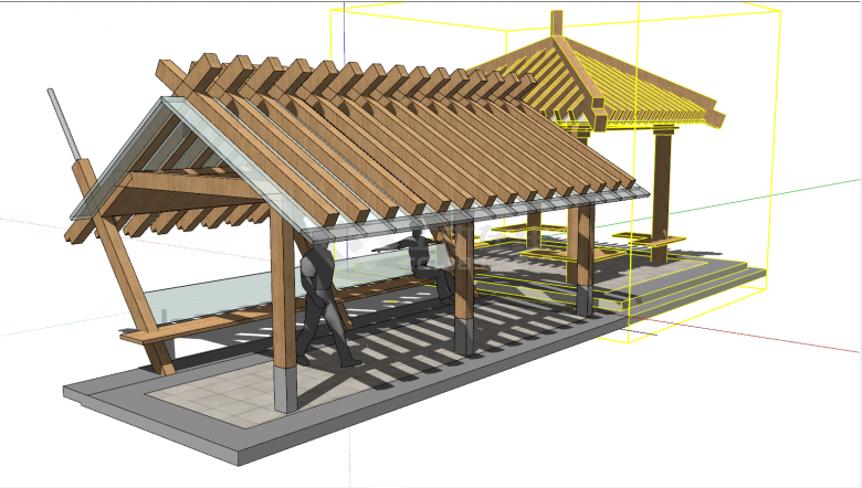 现代中式风格木制水榭游廊su模型-图二