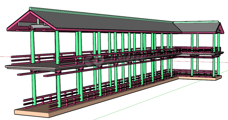 新中式双层水榭游廊su模型-图二