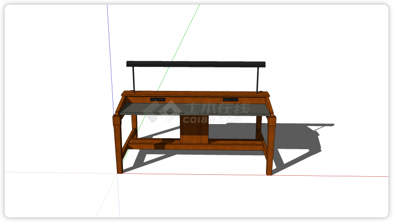 中式创意木制工作台su模型-图二