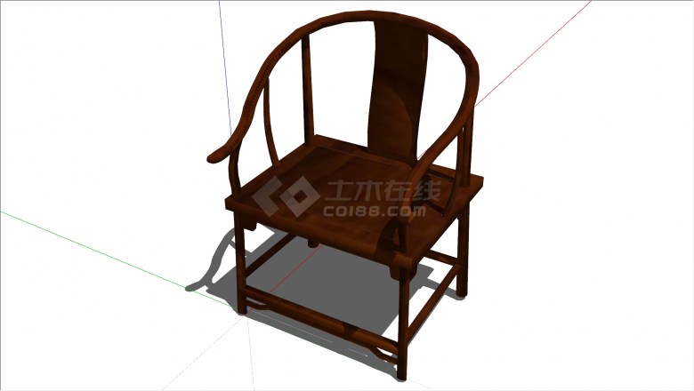 中式弧形带扶手木凳su模型-图二