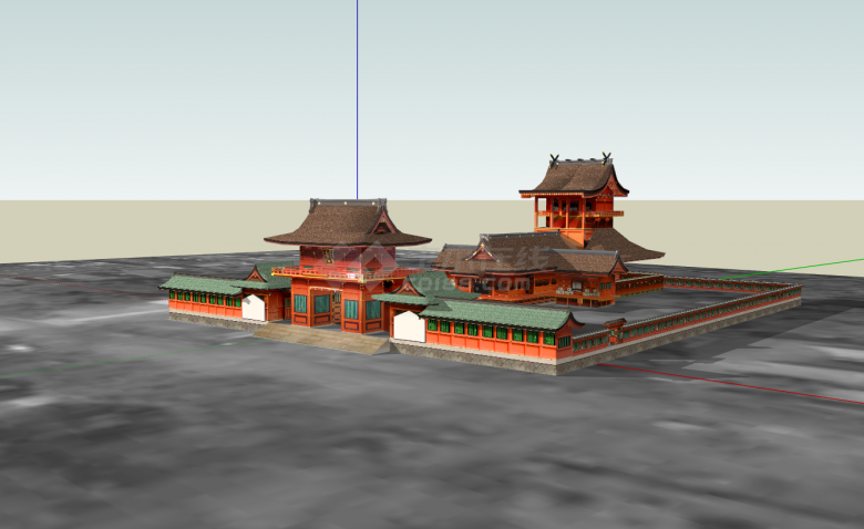 日本古代围墙超大宫殿建筑su模型-图二