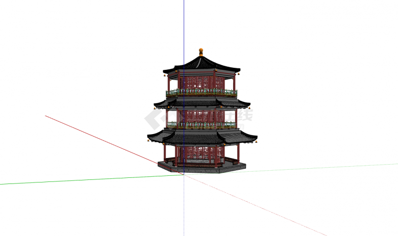 中式古典三层攒尖塔su模型-图二