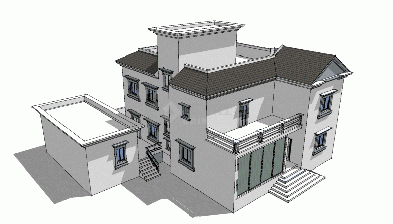 有两侧台阶的中式住宅su模型-图二