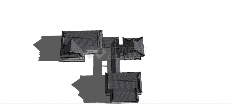 中式住房庭院连廊一体式建筑su模型-图二