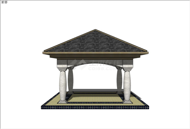 新古典典雅柱式攒尖顶亭子su模型-图一