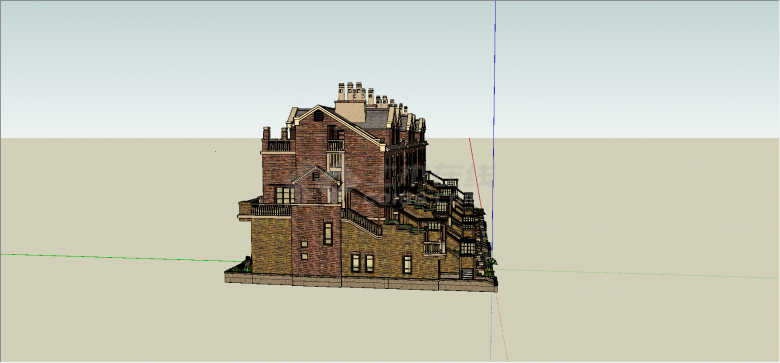 复古式四层半联排别墅建筑su模型-图二