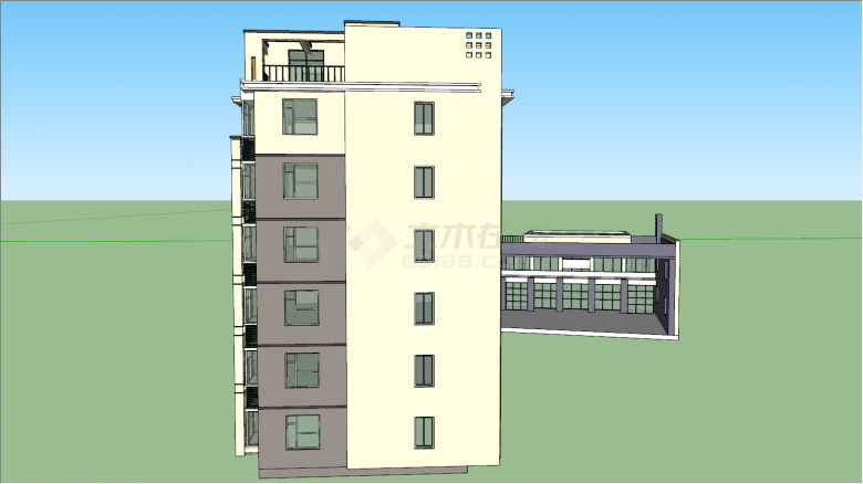 现代多层楼房休闲区建筑su模型-图一