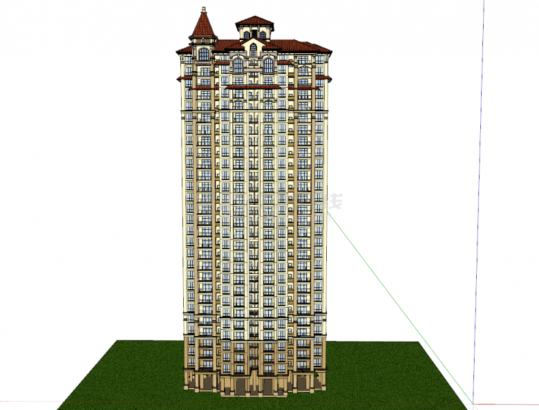 北欧复古高层电梯洋房建筑su模型-图一