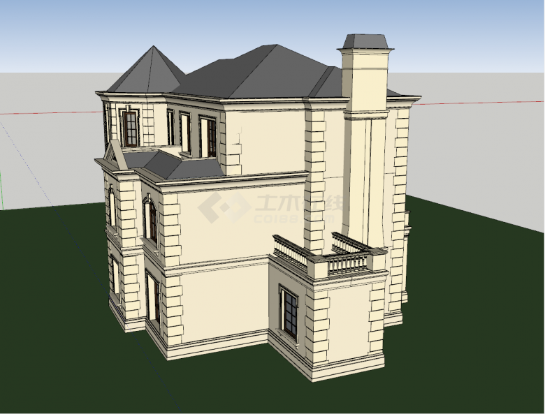 法式高档住宅别墅建筑su模型-图二