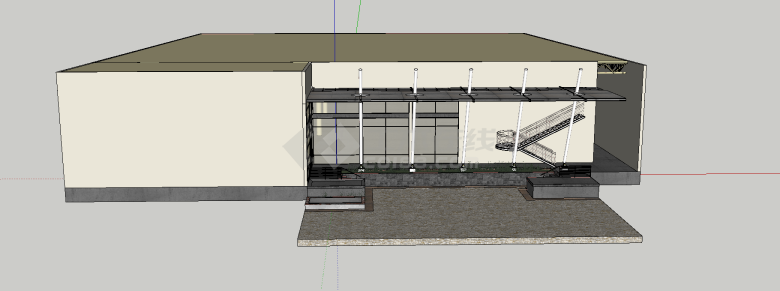 带旋转楼梯的现代风格单层别墅su模型-图一