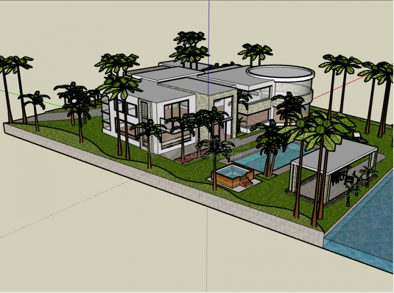 美式现代海边度假区式大别墅建筑su模型-图一