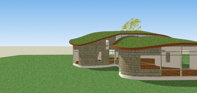 现代化单层绿色环保别墅建筑su模型_图1