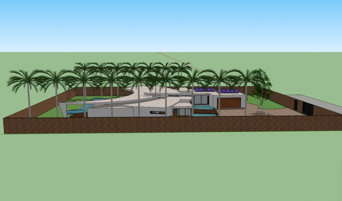 带院子绿化带泳池的休闲场所su模型_图1