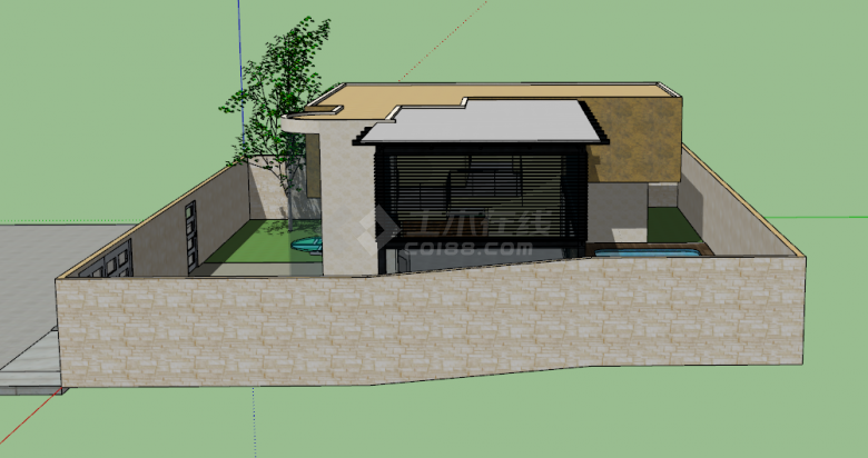 带两个入户门带泳池的别墅su模型-图二