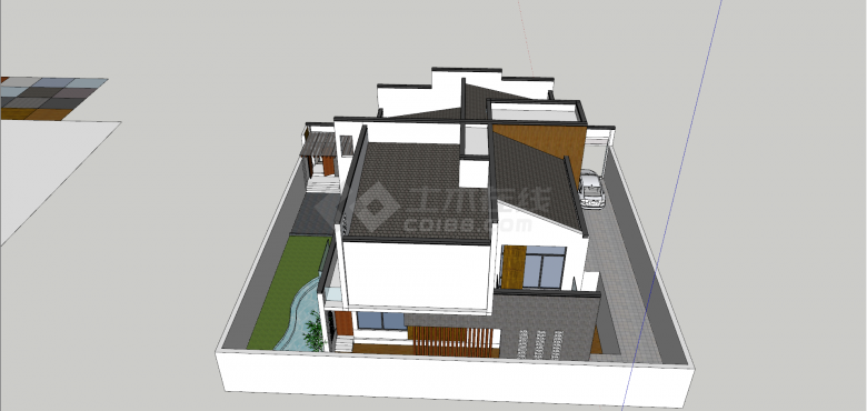 现代带地下室新建别墅su模型-图二