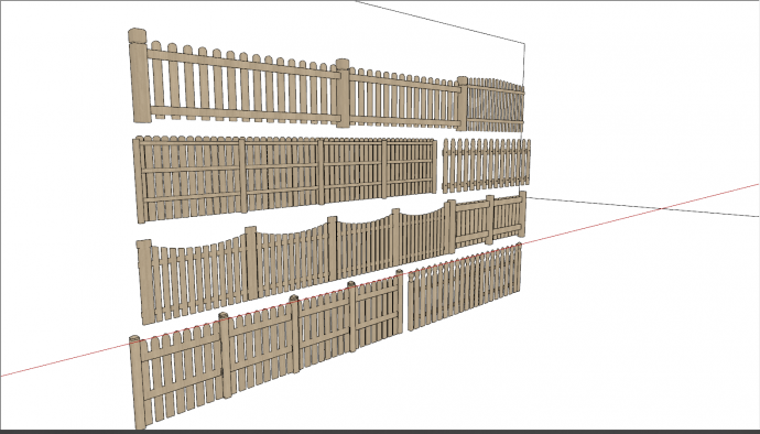 各种类型的木色栅栏su模型_图1