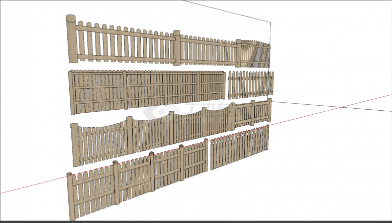 各种类型的木色栅栏su模型-图一