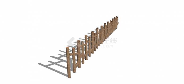 欧式实圆木并排连接式栅栏篱笆栅栏围栏su模型-图二