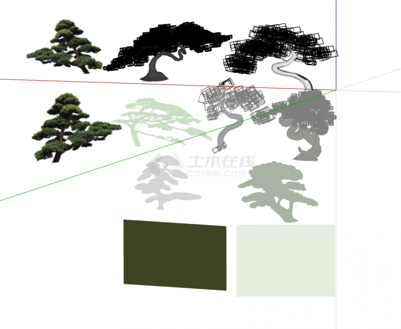 中式罗汉松 黑松 造型松 盆景盆栽 景观树 松树 歪脖子树 观赏树 乔灌木su模型-图一